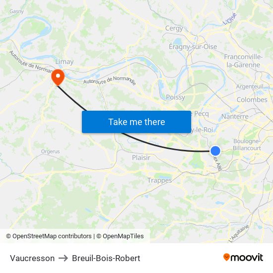 Vaucresson to Breuil-Bois-Robert map