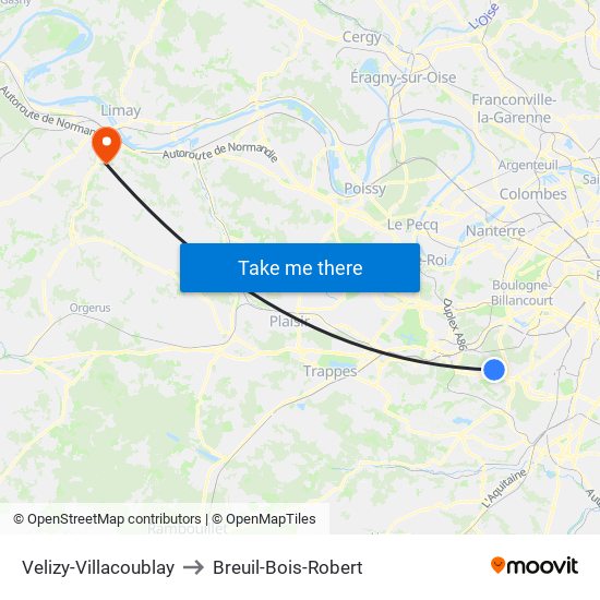 Velizy-Villacoublay to Breuil-Bois-Robert map