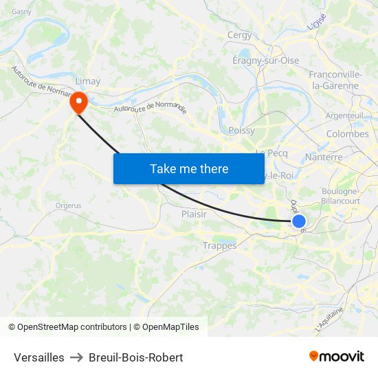 Versailles to Breuil-Bois-Robert map