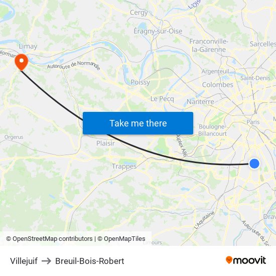 Villejuif to Breuil-Bois-Robert map