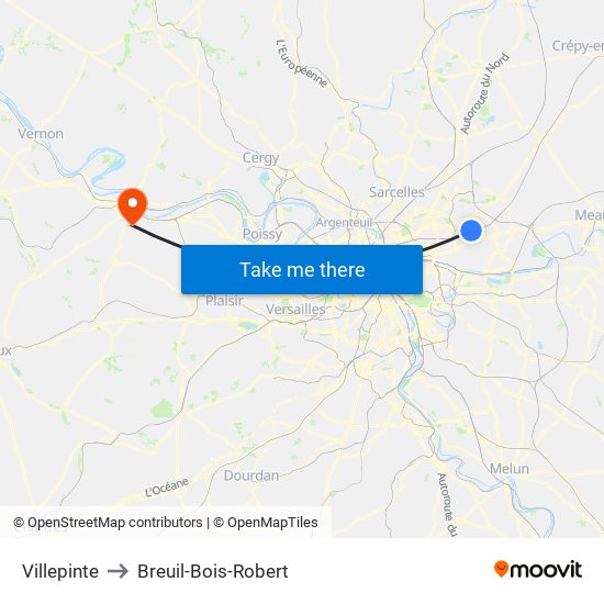 Villepinte to Breuil-Bois-Robert map