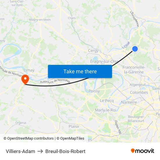 Villiers-Adam to Breuil-Bois-Robert map