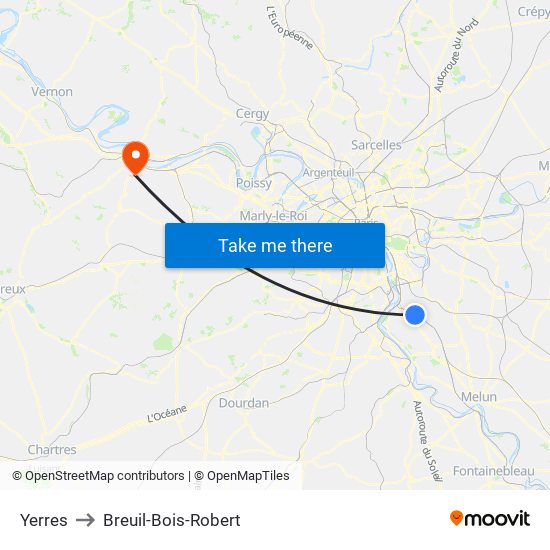 Yerres to Breuil-Bois-Robert map