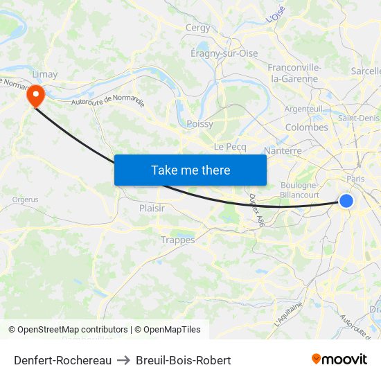 Denfert-Rochereau to Breuil-Bois-Robert map