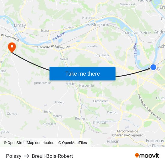 Poissy to Breuil-Bois-Robert map