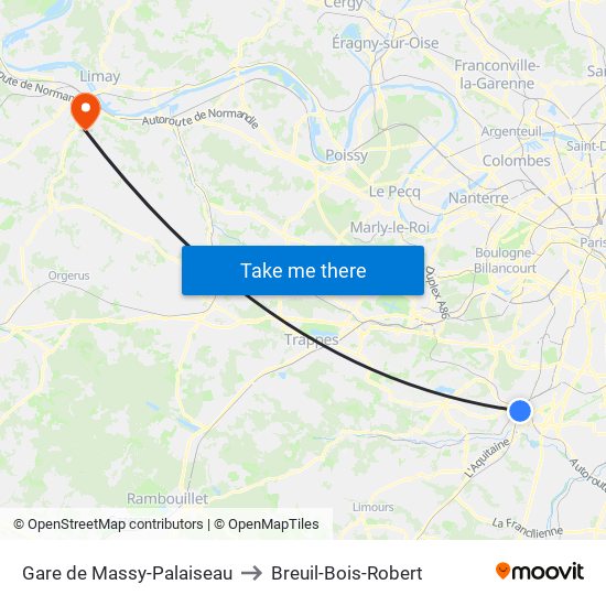 Gare de Massy-Palaiseau to Breuil-Bois-Robert map