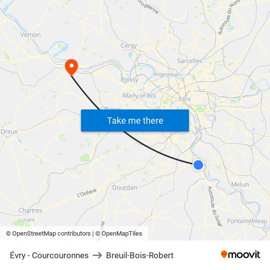Évry - Courcouronnes to Breuil-Bois-Robert map