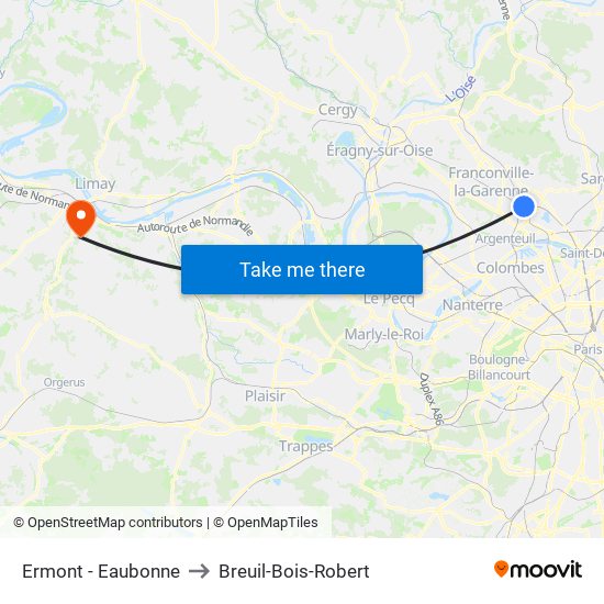 Ermont - Eaubonne to Breuil-Bois-Robert map