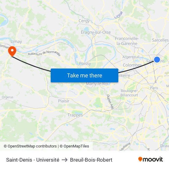 Saint-Denis - Université to Breuil-Bois-Robert map