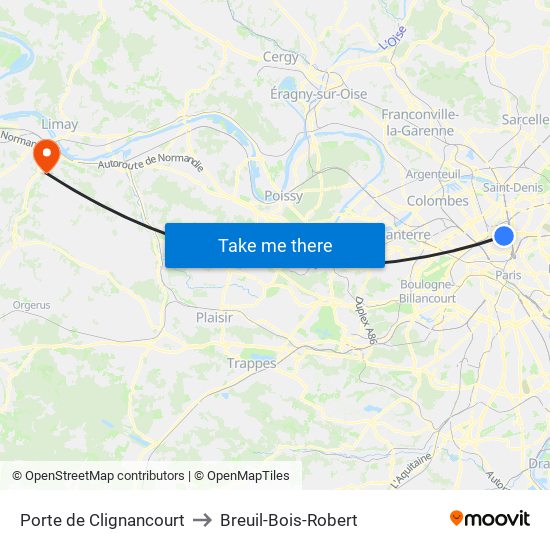 Porte de Clignancourt to Breuil-Bois-Robert map