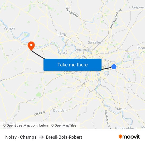 Noisy - Champs to Breuil-Bois-Robert map