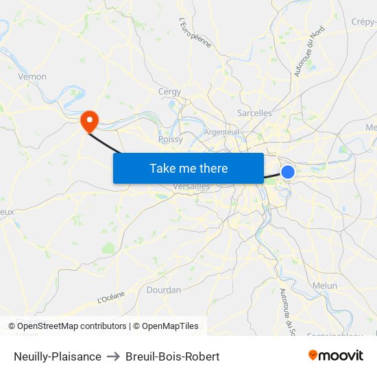 Neuilly-Plaisance to Breuil-Bois-Robert map