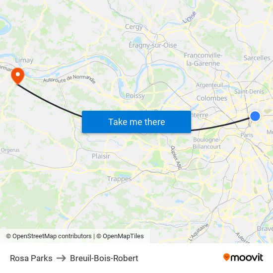 Rosa Parks to Breuil-Bois-Robert map