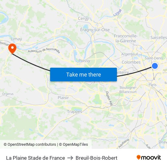 La Plaine Stade de France to Breuil-Bois-Robert map