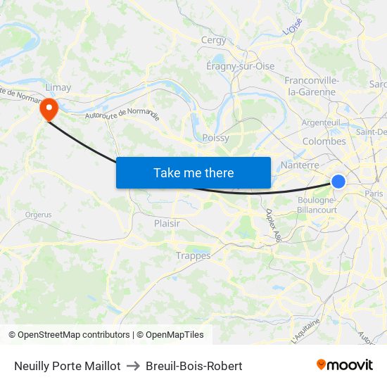 Neuilly Porte Maillot to Breuil-Bois-Robert map