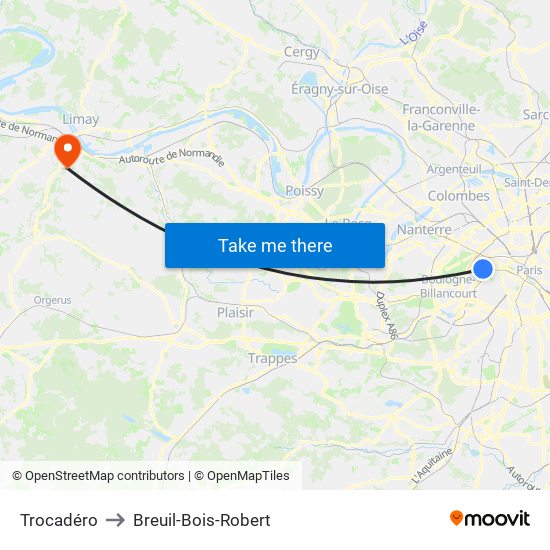 Trocadéro to Breuil-Bois-Robert map