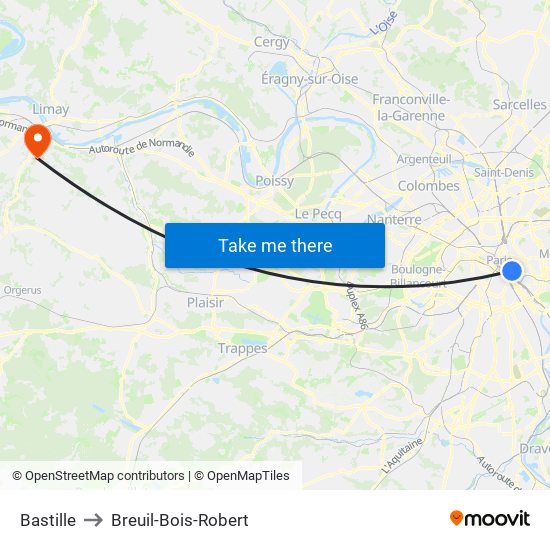 Bastille to Breuil-Bois-Robert map
