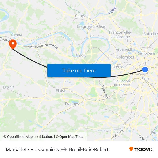 Marcadet - Poissonniers to Breuil-Bois-Robert map