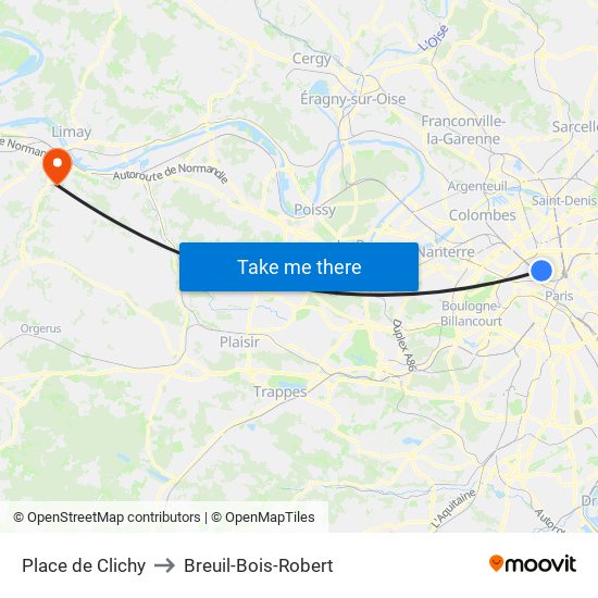 Place de Clichy to Breuil-Bois-Robert map