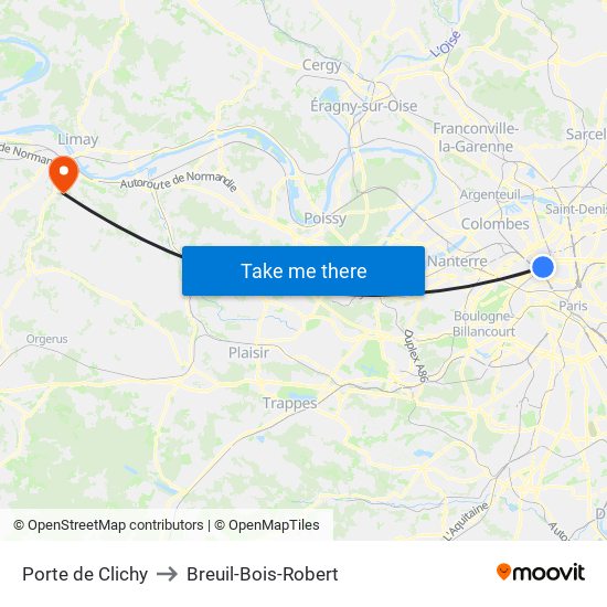 Porte de Clichy to Breuil-Bois-Robert map