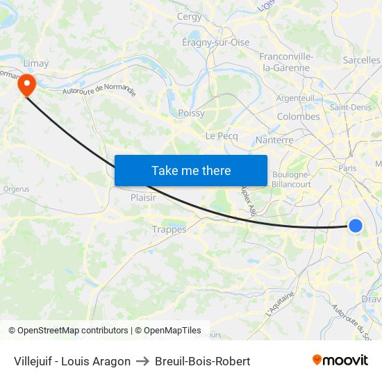 Villejuif - Louis Aragon to Breuil-Bois-Robert map