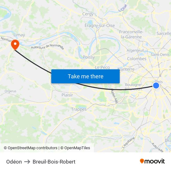 Odéon to Breuil-Bois-Robert map