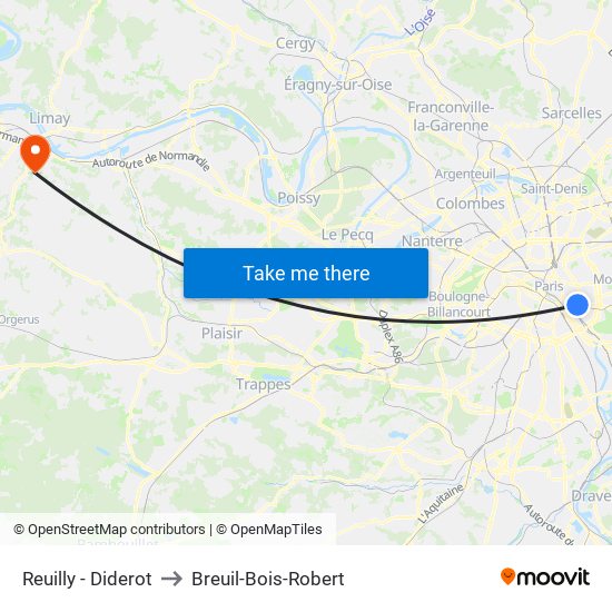 Reuilly - Diderot to Breuil-Bois-Robert map