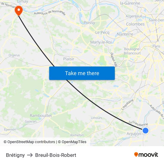 Brétigny to Breuil-Bois-Robert map