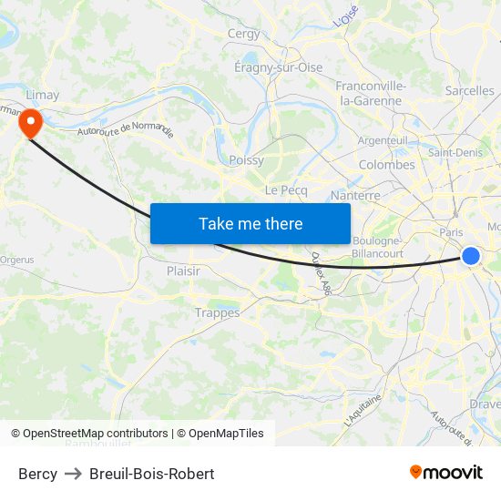 Bercy to Breuil-Bois-Robert map