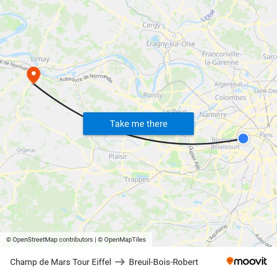 Champ de Mars Tour Eiffel to Breuil-Bois-Robert map