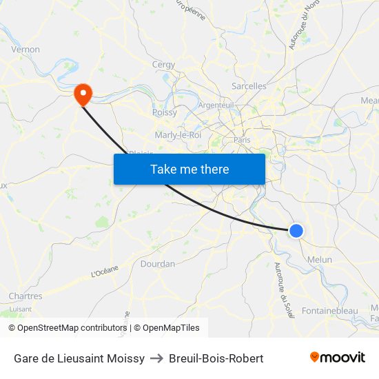 Gare de Lieusaint Moissy to Breuil-Bois-Robert map