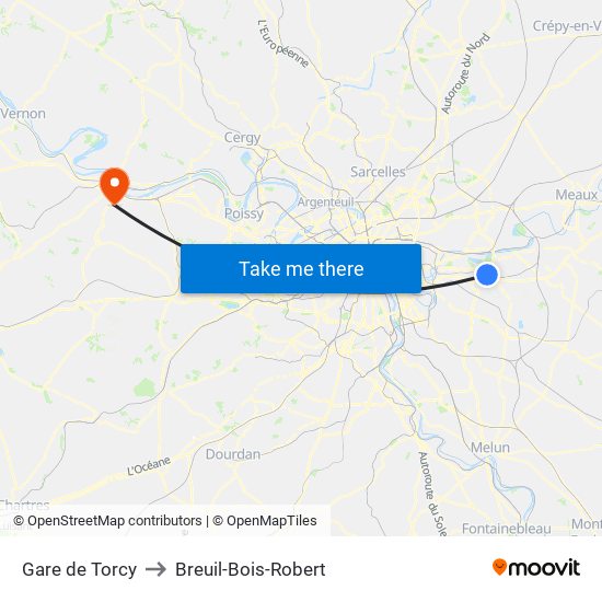 Gare de Torcy to Breuil-Bois-Robert map