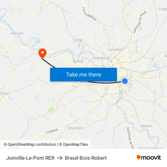 Joinville-Le-Pont RER to Breuil-Bois-Robert map