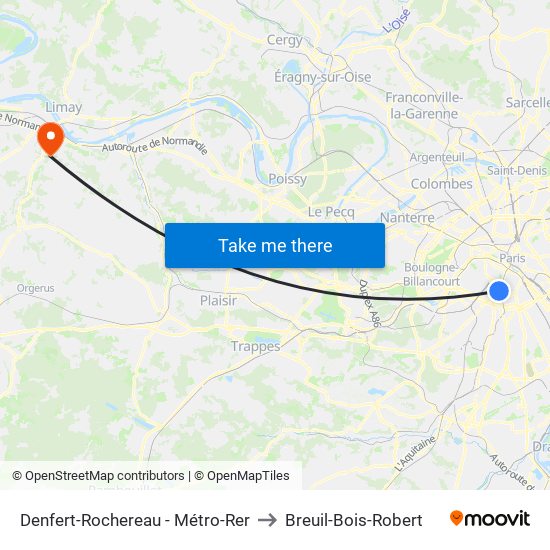 Denfert-Rochereau - Métro-Rer to Breuil-Bois-Robert map