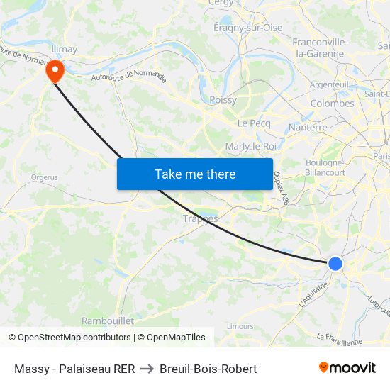 Massy - Palaiseau RER to Breuil-Bois-Robert map