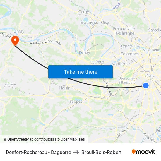 Denfert-Rochereau - Daguerre to Breuil-Bois-Robert map