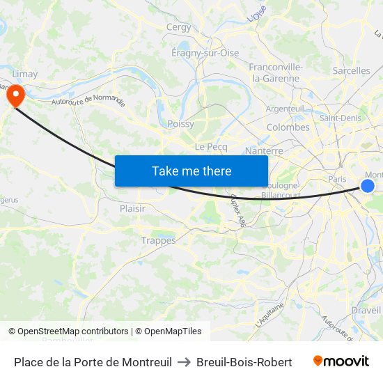 Place de la Porte de Montreuil to Breuil-Bois-Robert map