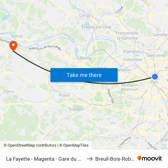 La Fayette - Magenta - Gare du Nord to Breuil-Bois-Robert map