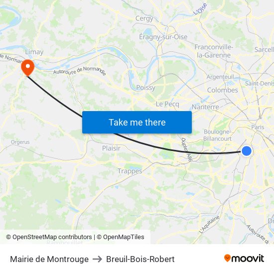 Mairie de Montrouge to Breuil-Bois-Robert map