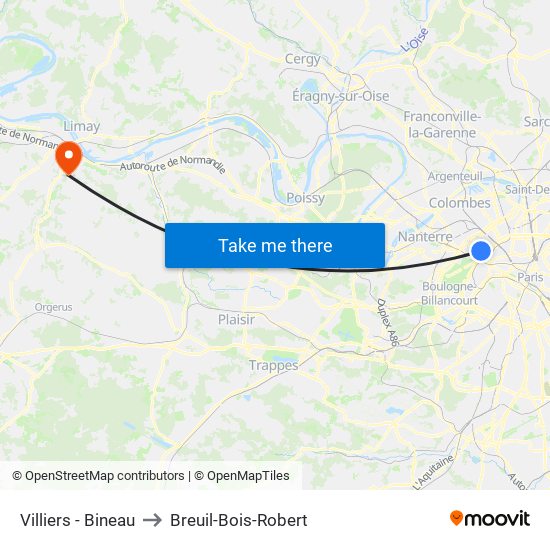 Villiers - Bineau to Breuil-Bois-Robert map