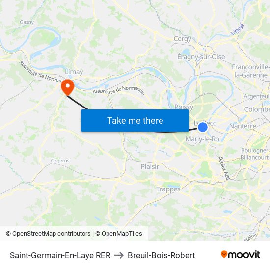 Saint-Germain-En-Laye RER to Breuil-Bois-Robert map