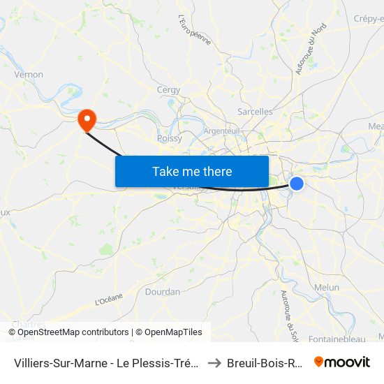 Villiers-Sur-Marne - Le Plessis-Trévise RER to Breuil-Bois-Robert map