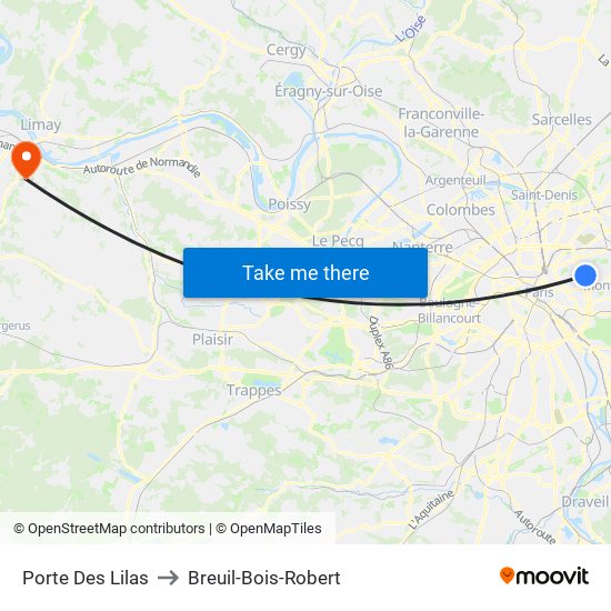 Porte Des Lilas to Breuil-Bois-Robert map