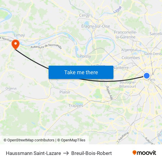 Haussmann Saint-Lazare to Breuil-Bois-Robert map