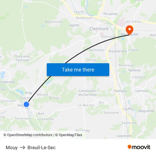 Mouy to Breuil-Le-Sec map