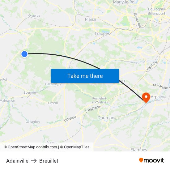 Adainville to Breuillet map