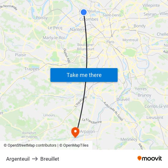 Argenteuil to Breuillet map