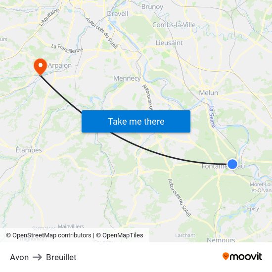 Avon to Breuillet map