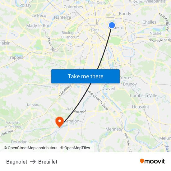 Bagnolet to Breuillet map