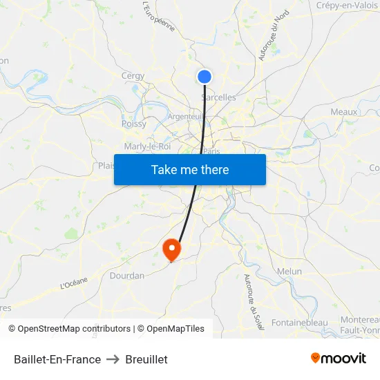 Baillet-En-France to Breuillet map